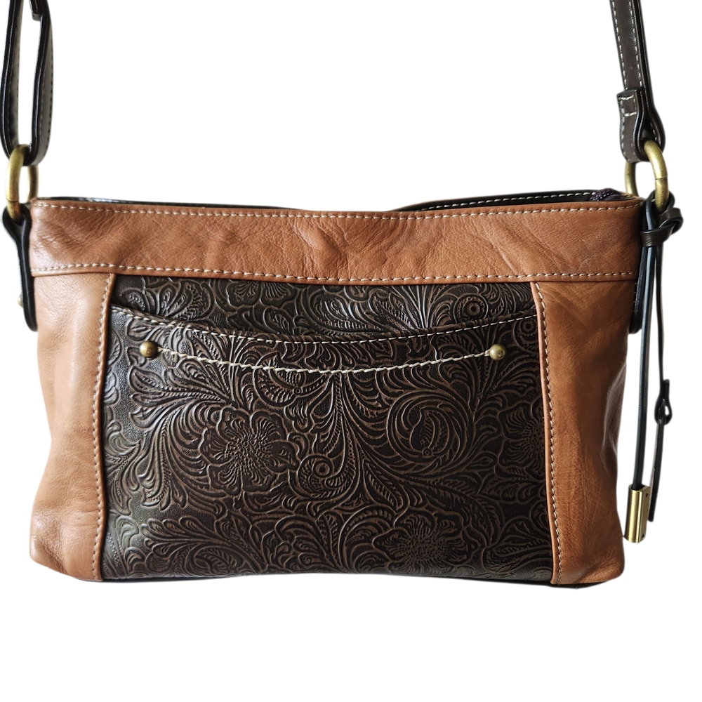 Giani Bernini Tan and Brown Embossed Crossbody Bag